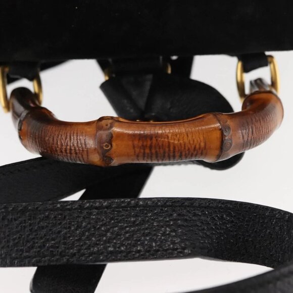 GUCCI Bamboo Backpack Suede Leather Black Auth - Picture 6 of 15